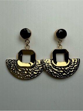 Black & Gold Boho Geometric Drop Earrings Hypoallergenic